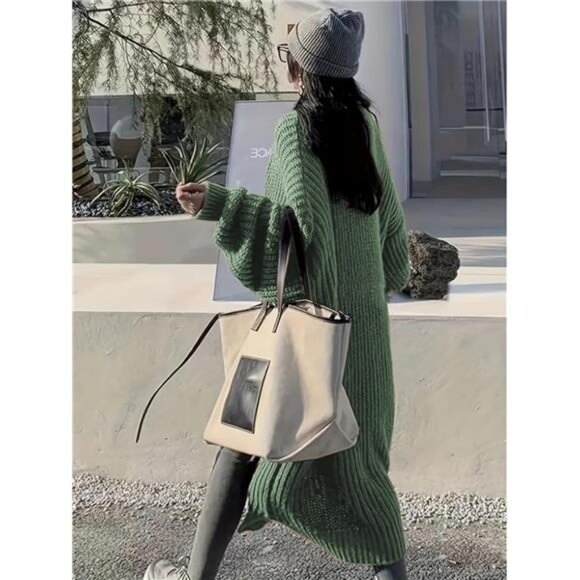 Womens Long Cardigan Sweaters Open Front Oversized Green - Picture 3 of 5